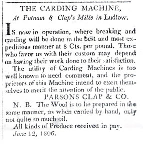 Another advertisment for the Ludlow mills in 1806